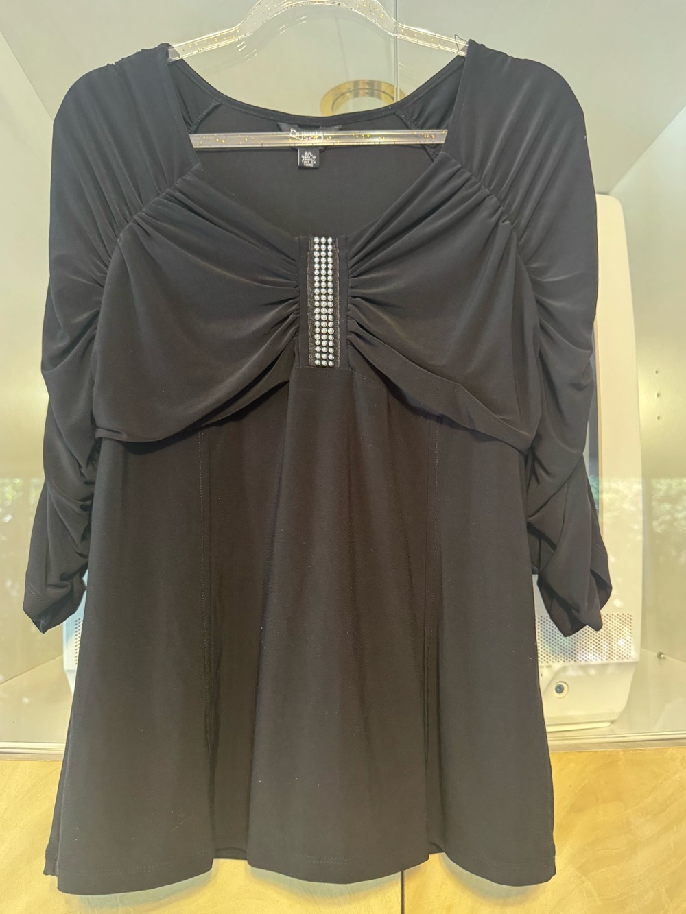 Dusak empire waist blouse ruching across bust gathered detail shoulder sleeve L